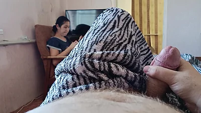 Stepson',s morning hand job and cock sucking from stepmom
