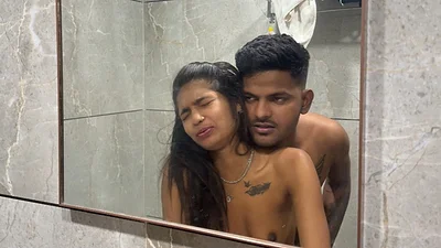 The guy had great sex with the girlThey went from the bathroom to the bed.