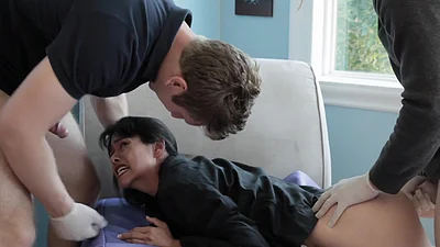 Asian Babe Has Hardcore Threesome with Two White Hard Cocks